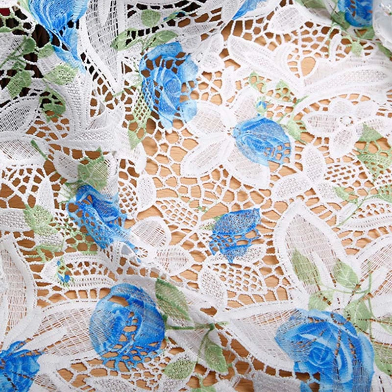 Летнее платье kpop из водорастворимой кружевной ткани синего цвета с цветочным