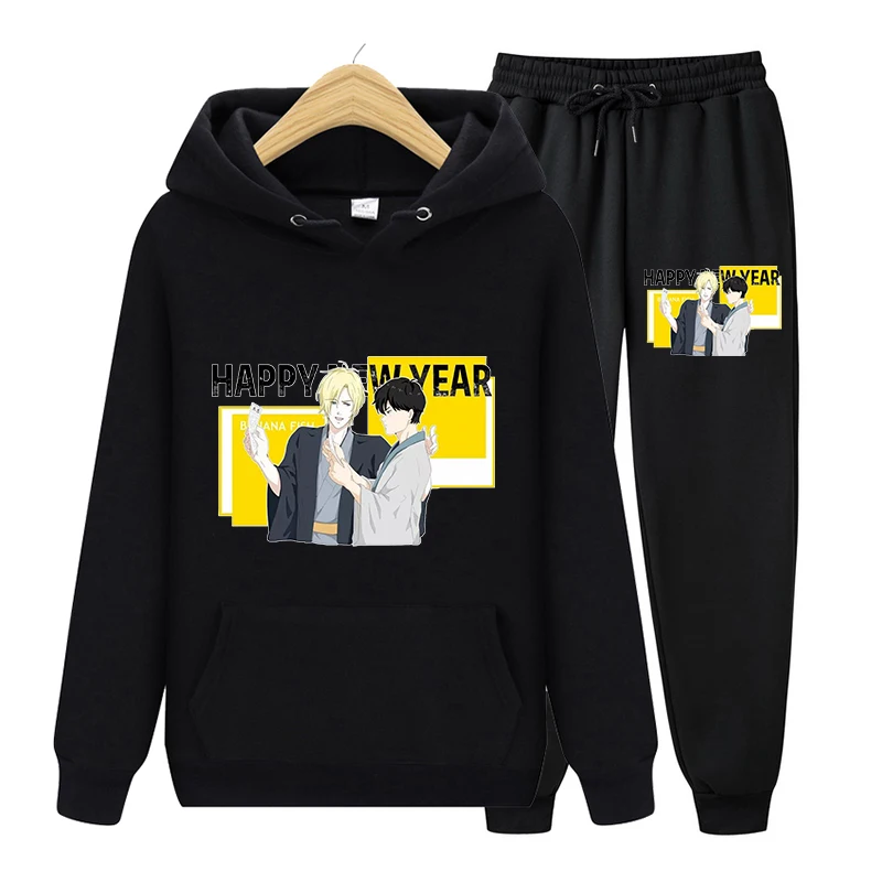 

Banana Fish Printed Oversized Hooded Sweatshirts Womens Black Pullover Couple Casual Comfortable Loose Long Sleeve Anime Clothes