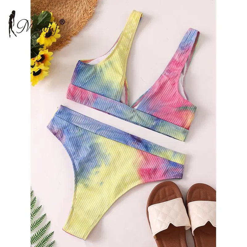 Купальник Miyouj с завышенной талией женский купальник в рубчик купальный костюм