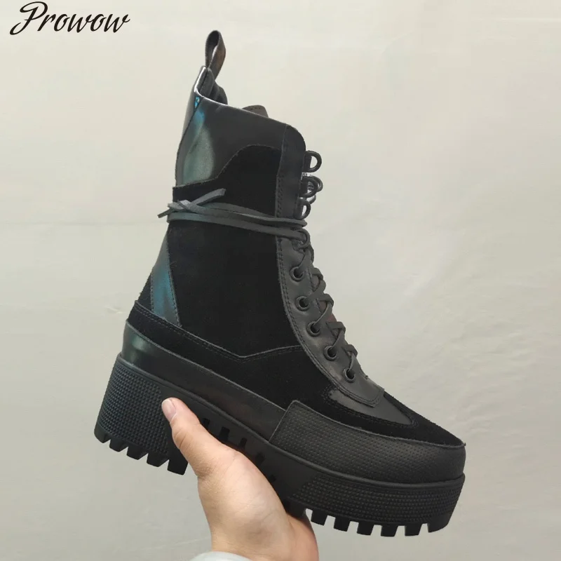 

Luxury Shoes Women Designers Thick Bottom Platform Boots Woman Lace Up Mixed Color Shoes Women Real Leather Short Ankle Boots