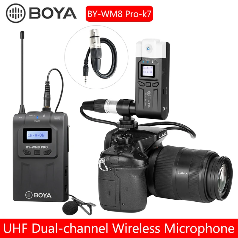 

BOYA BY-WM8 Pro-k7 UHF Dual-Channel Wireless Microphone System For Live Vocals Interviews DSLR Camera Interview Live Recording