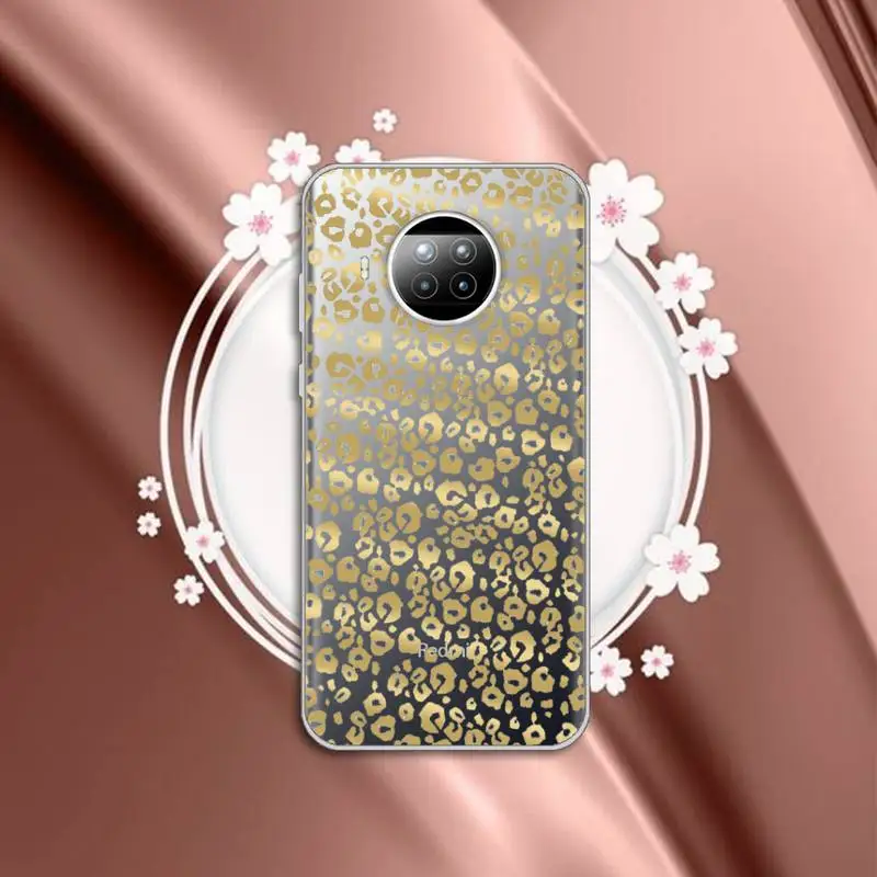 

Phone Case Transparent for Xiaomi mi Redmi note 10 t 8 9 pro lite 11 Samsung S 8 9 10 20 Golden leaf flower love leopard print