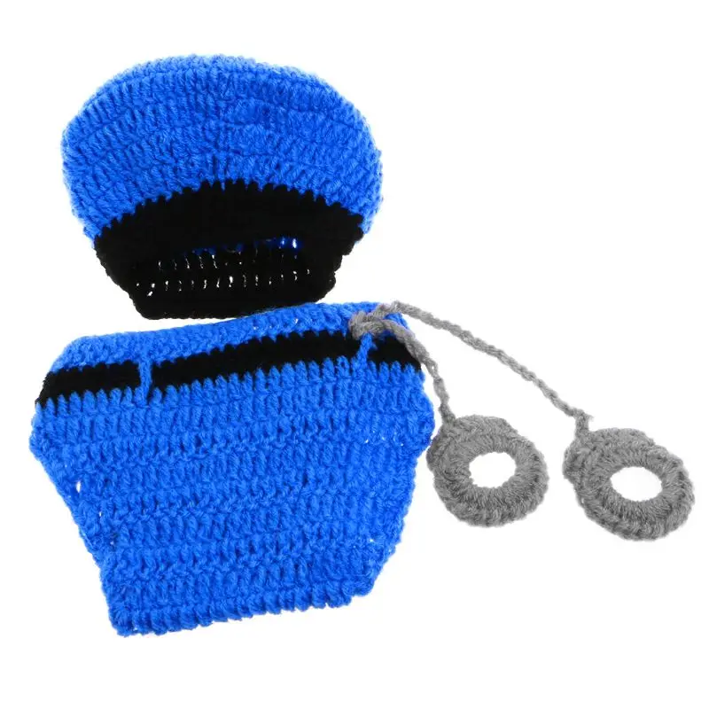 

Newborn Police Design Photography Props Infant Toddler Costume Outfit Crochet