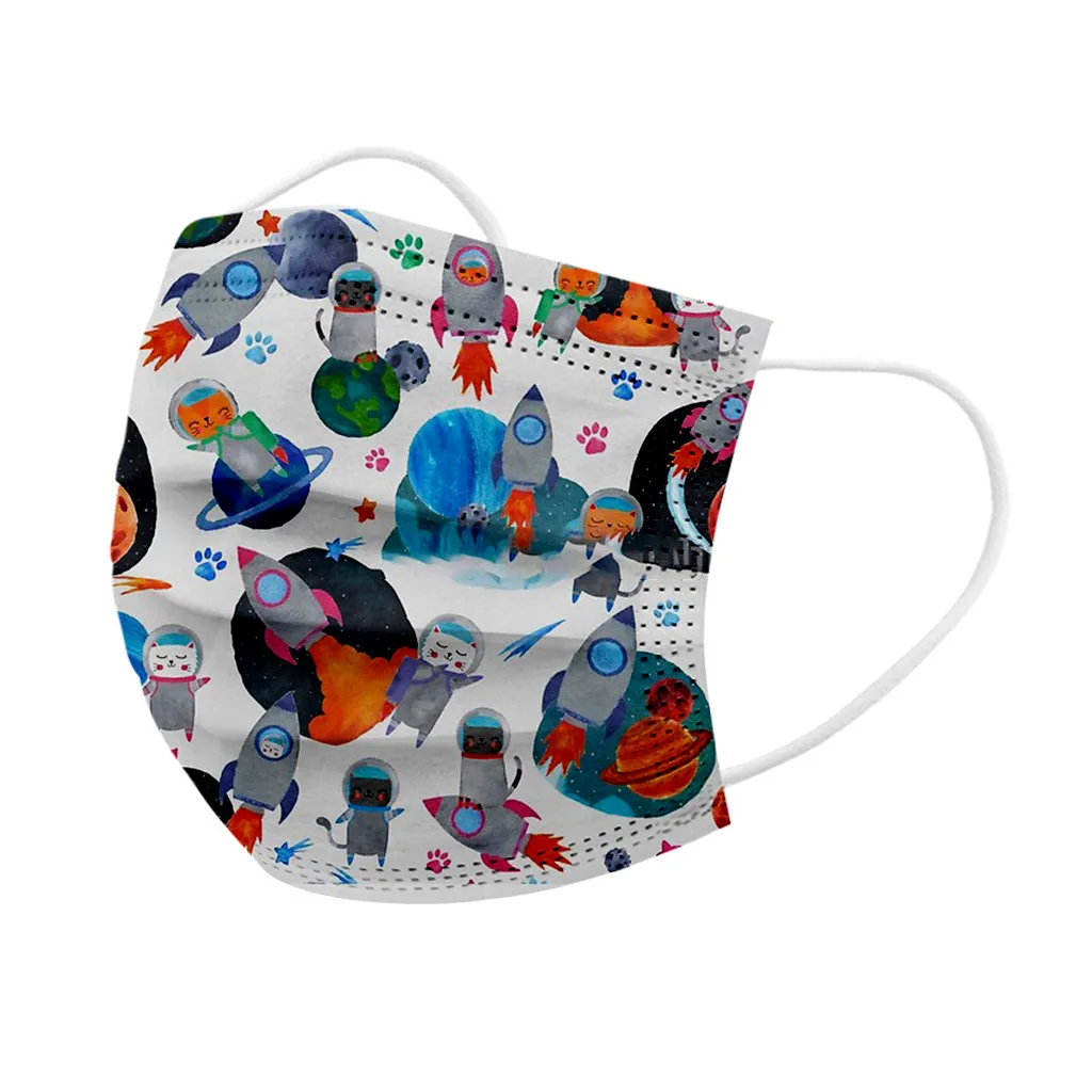 50 шт. детские одноразовые маски для лица 3 слоя защиты дышащие с мультяшным