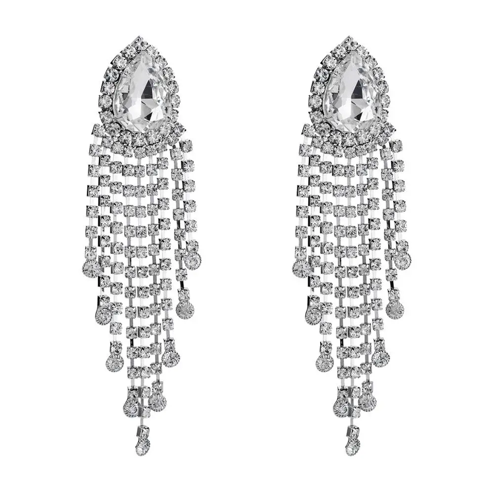 Роскошные блестящие стеклянные стразы подвеска серьги для женщин модные