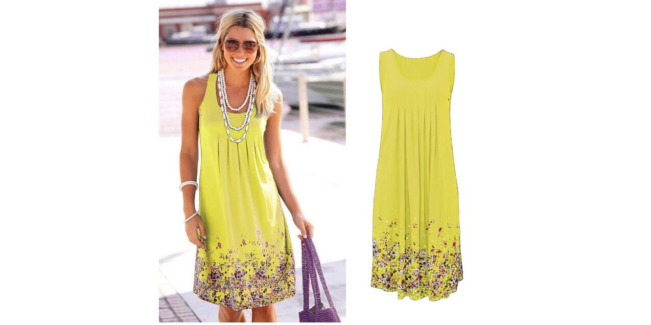 

Sexy Summer Casual Loose Vintage Plus Size Dress Women Sleeveless Printing Floral Mini Elegant Beach Dresses Ladies