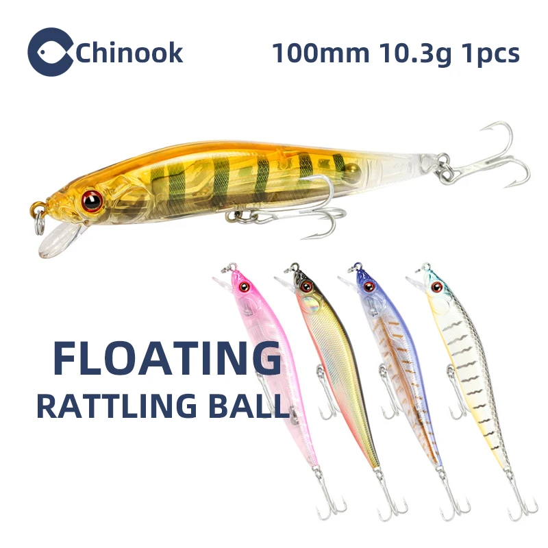 

Chinook Floating Lure Minnow Fishing Lure 100MM 10.2G fish wobbler tackle crankbait artificial hard bait swimbait Depth0-1.5m