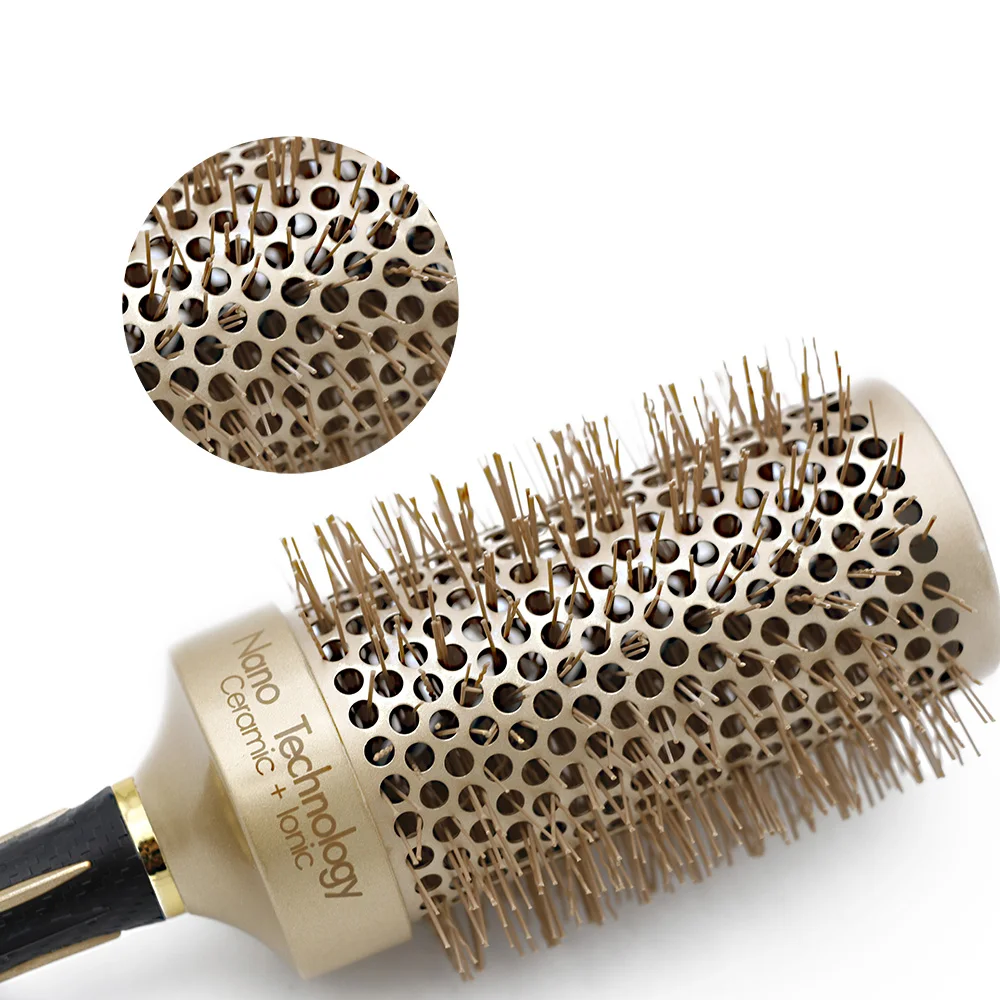 

Newest Handle Themal Hair Round Brush Ionic Hairdressing Brushes Ceramic Aluminum Barrel Curling Comb For Salon Hairstyling Tool