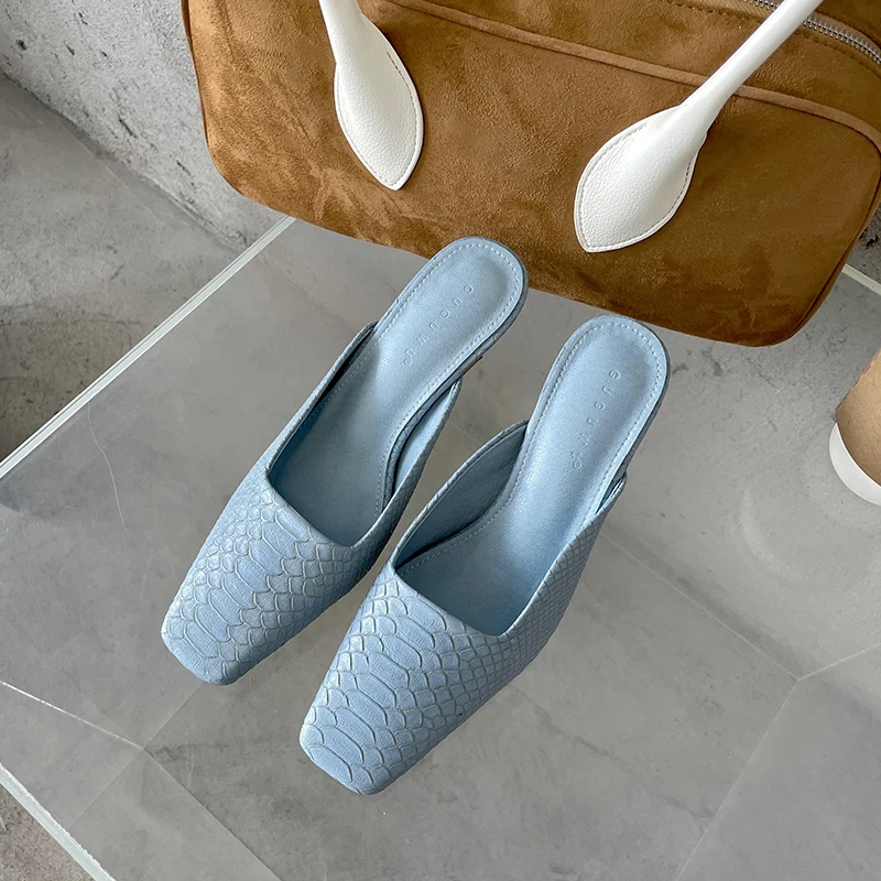 Туфли-лодочки женские на высоком каблуке квадратный носок без застежки шлепанцы