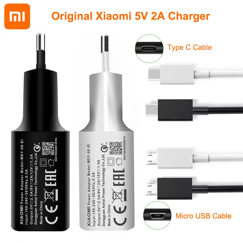 

Original Xiaomi Charger EU Adapter Micro USB Type C Data Cable For Xiaomi Redmi 4 4A 4X 5 3 3S Redmi 7 7A 5 5A 6 6A Note 5 5A