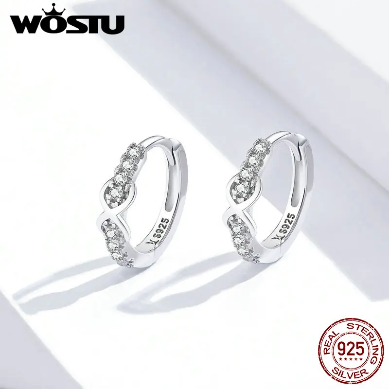 Женские серьги кольца WOSTU из серебра 925 пробы Круглый Фианит маленькие для