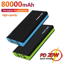 Hot 80000mAh Power Bank High Capacity External Battery Portable Outdoor Travel Mobile Phone Charger for iPhone Xiaomi Samsung