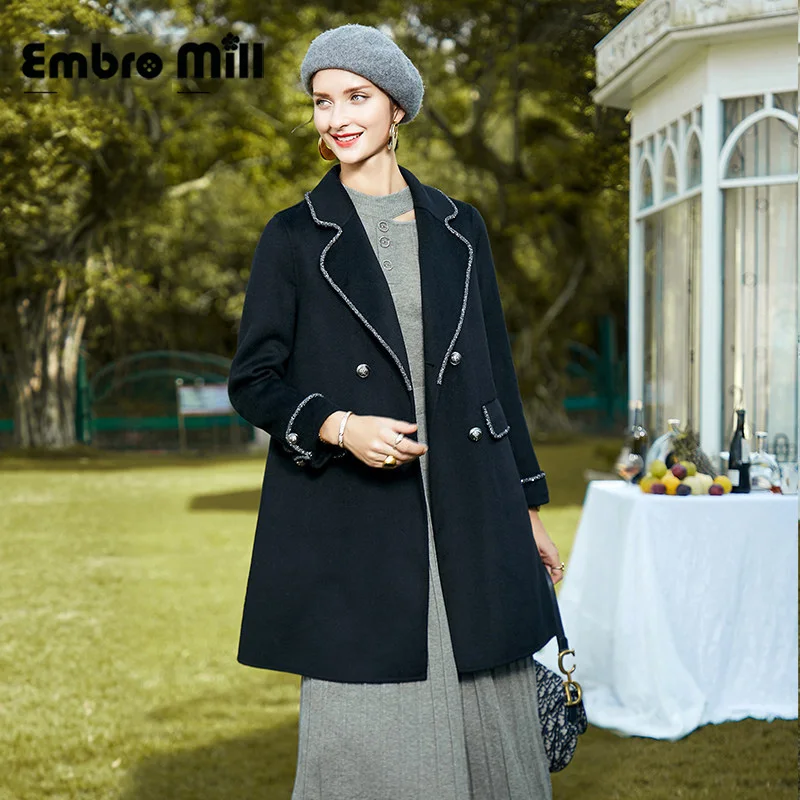 

Double-Sided Wool Coat Women's Autumn And Winter New Street Style Elegant Mid-Length Lapel Double Breasted Woolen Coat S-XL