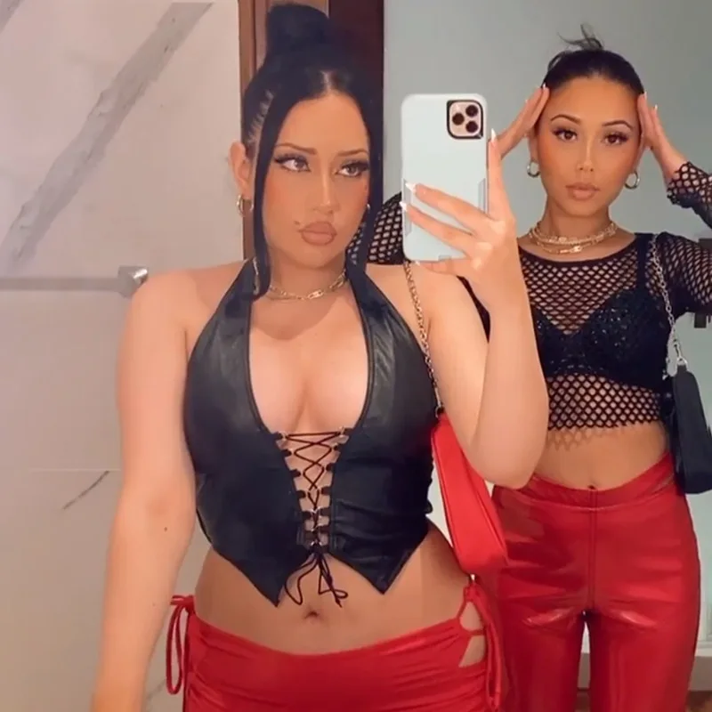 

Кроп-топ женский из ПУ кожи, пикантный бандажный топ на завязках, без рукавов, Клубная вечерние майка, облегающая уличная одежда в стиле панк