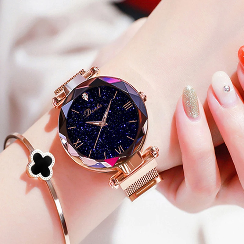 

New Elegant Fashion Watch for Women Magnet Quartz Women watch Buckle Starry Sky Roman Numeral Lady Wristwatch Gift Dropshipping