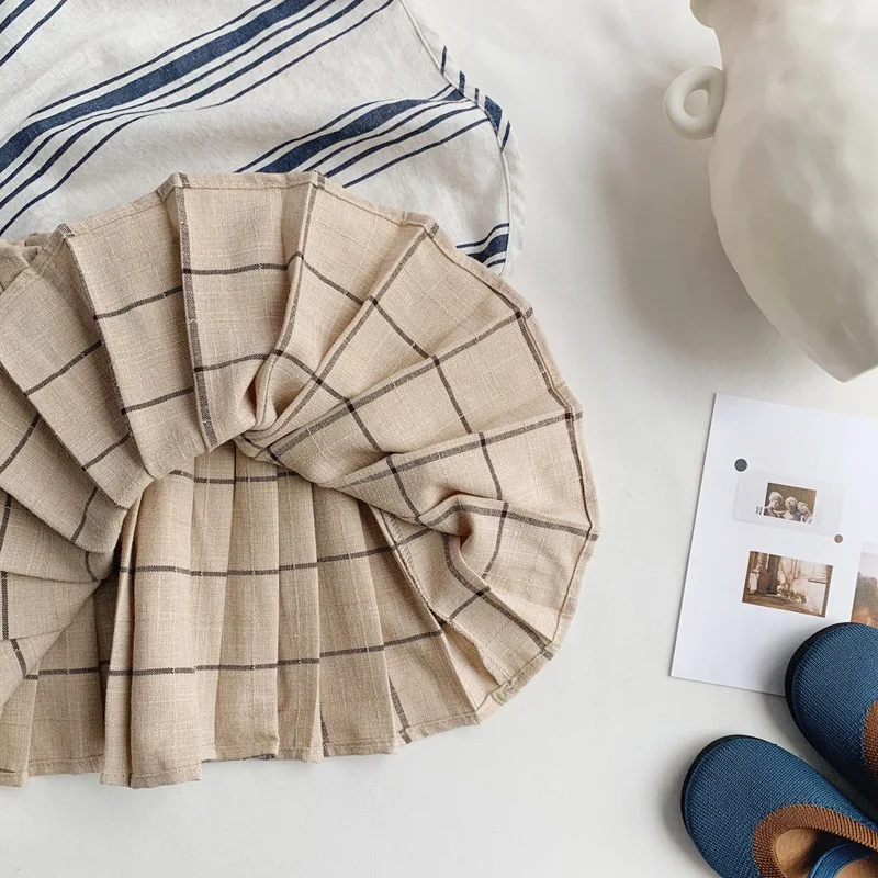 Женская клетчатая юбка WLG бежевая повседневная с оборками универсальная одежда