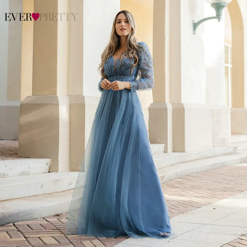 Пыльно голубой Вечерние платья женские вечерние ночное Ever Pretty трапециевидной