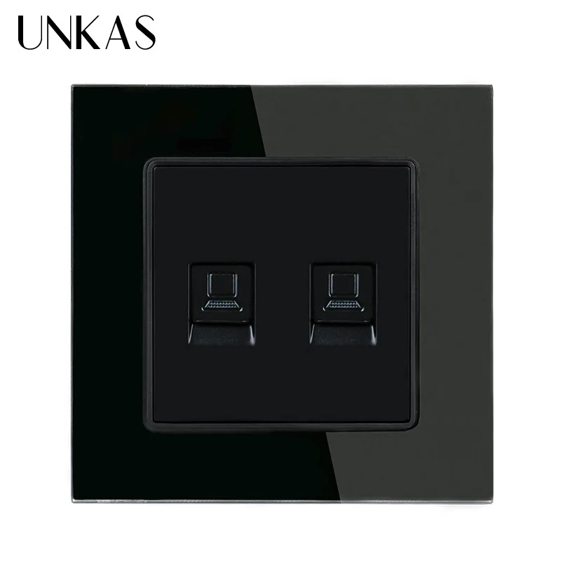 UNKAS White Luxury Crystal Glass Panel Double RJ45 Internet Data Computer Jack CAT5E Connector Outlet Wall Socket | Обустройство дома