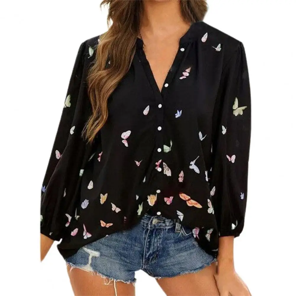 

Women Blouses V Neck Casual Oversized Butterfly Print Loose blouse women elegant for Fall top women 2021 Fashion Shirts