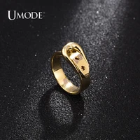 umode punk belt buckle ring for women femme adjustable electroplating gold color wedding rings rhinestone fashion jewelry ur0605