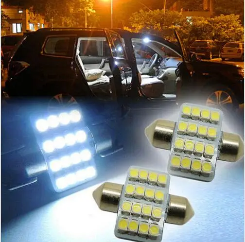 2 шт. 16 SMD светодиодный 3528 31 мм Автомобильный теплый белый внутренний купол