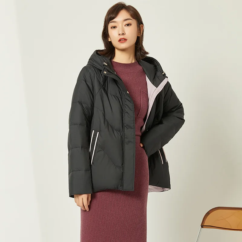 

White Goose Down Jacket Women 2021 New Winter High Quality OL Hooded Loose Asymmetrical Length Coats