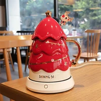 kawaii christmas mug pink coffee cups creative ceramic mug for tea cute cup gift to girlfriend with lid spoon drink water mugs