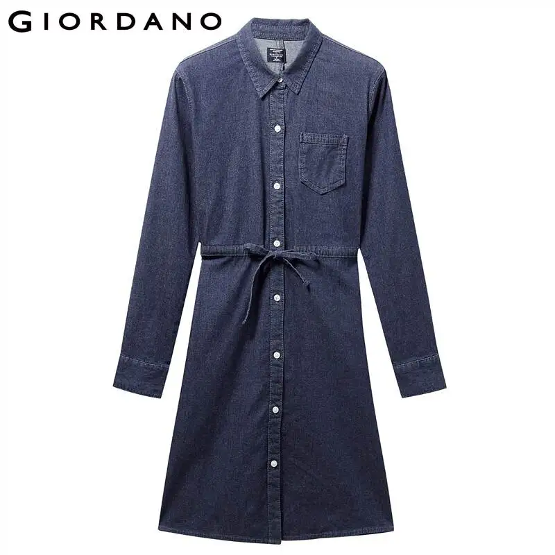 Giordano женское джинсовое платье с бантами и поясом легкое эластичное модное