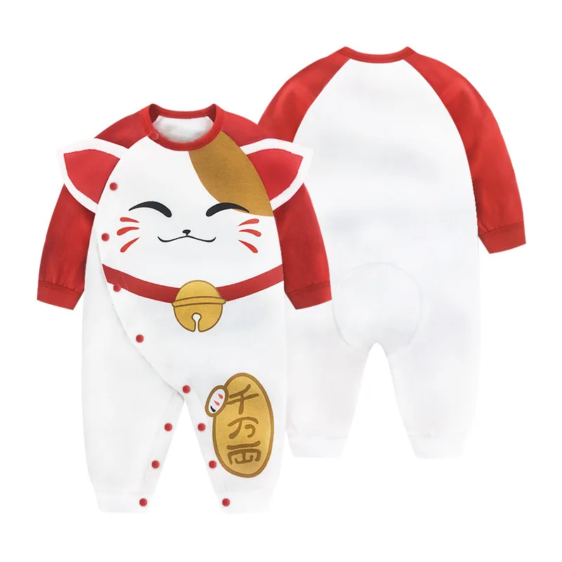 

New born Baby Girls Rompers Cartoon Lucky Cat Cute Costume Newborn Boy Clothes Toddler Infant Jumpsuit Kids Boutique Clothing