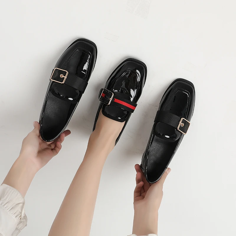 Женские лоферы на низком каблуке элегантные слипоны с квадратным носком толстом