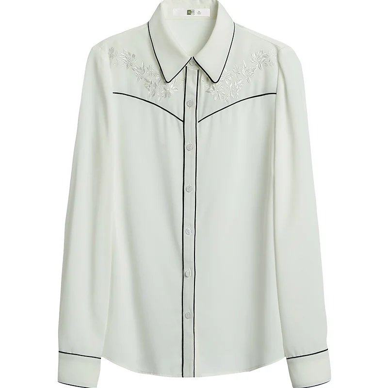 

Shirt Women's Design Sense Non-mainstream 2021 Spring and Autumn New Professional White Western Style Top Loose Chiffon Long