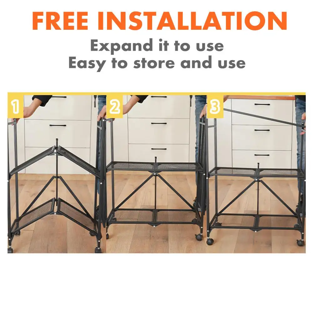 

3 Tier Save Space Foldable Storage Organizer Rack with Wheels Movable Kitchen Organizer Rack Movable Household Stand Holder