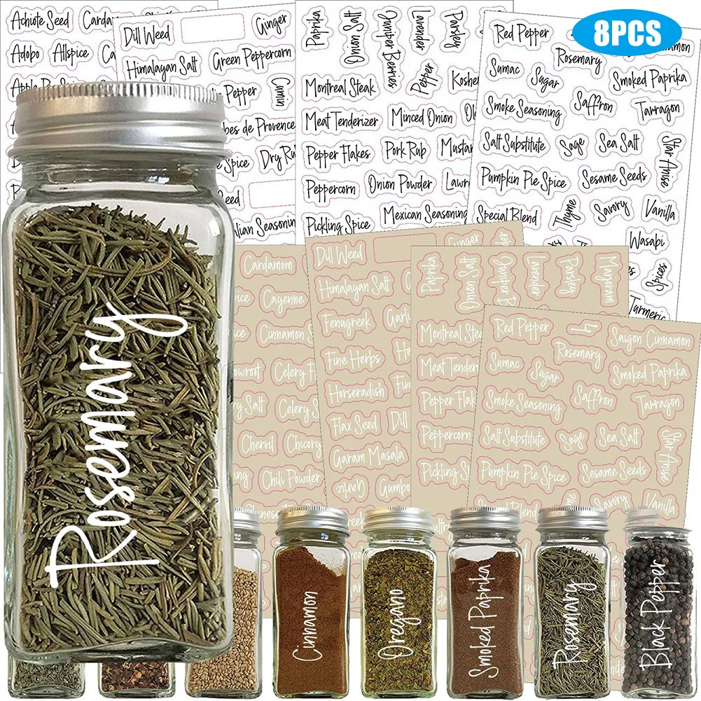 

8pcs Reusable Spice Label For Pantry Mason Jars Printed Stickers Labels for wine bottle seasoning bottle sticker Spice Jars