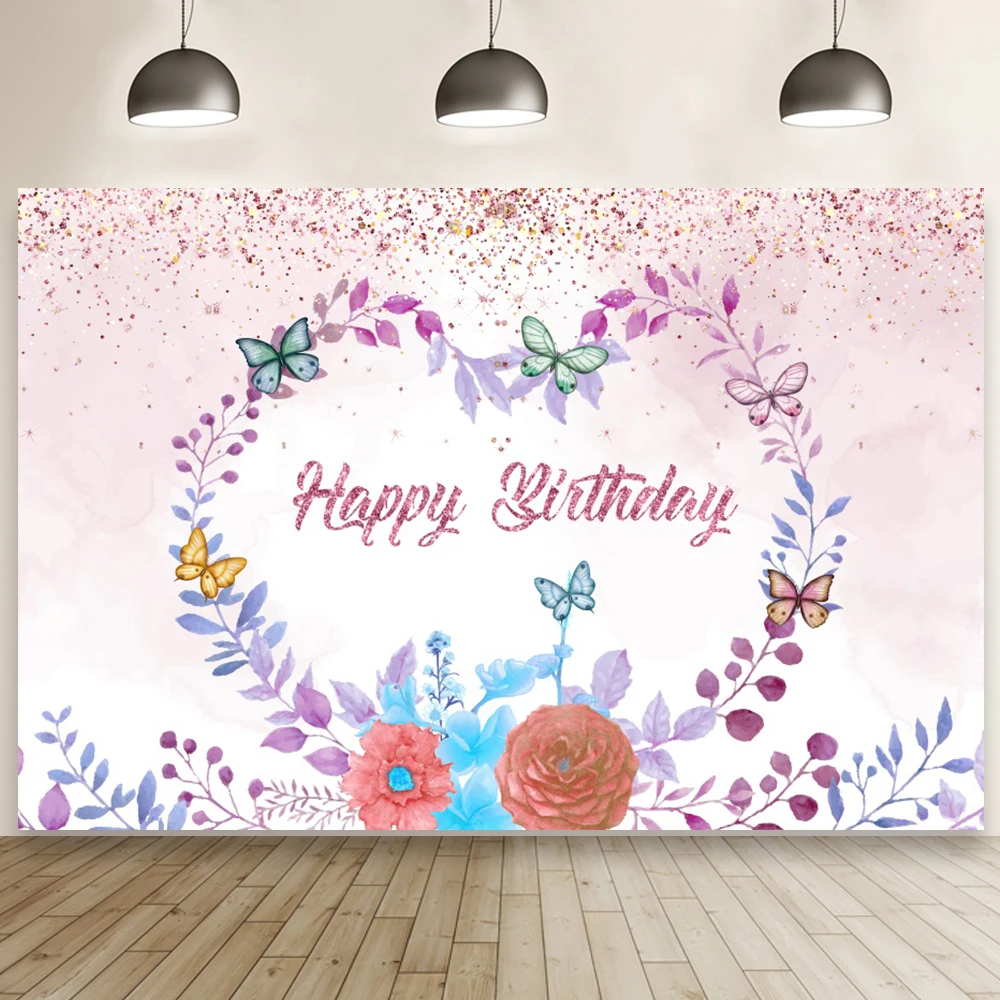 

Brightly Colored Butterfly Garland Backdrop Children Friends Girls Birthday Party Studio Photography Background Booth Props