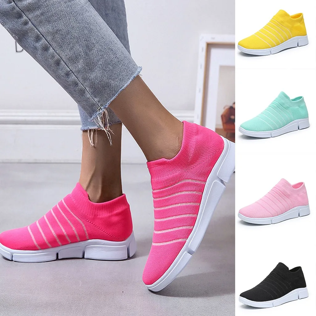 

Casual Girls Lightweight Walking Jogging Footwear Women's Platform Shoes Ladies Solid Striped Ankle Sport Run Sneakers