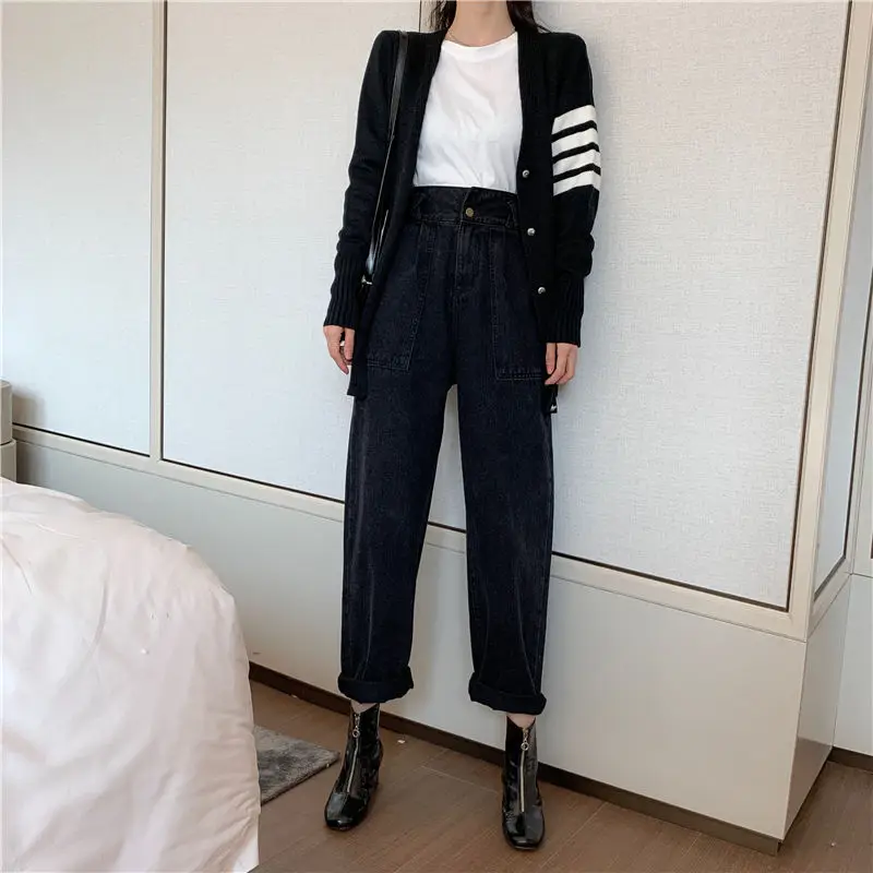 

NEW Vintage high waist jeans for woman skinny black blue Harem Mom boyfriend jeans for women denim pants female trousers