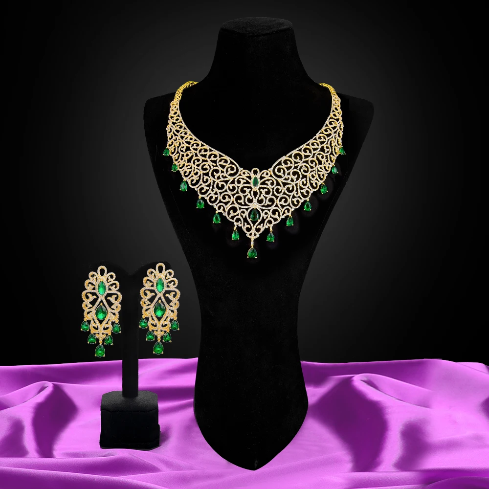 Ювелирные изделия KellyBola, роскошное великолепное циркониевое ожерелье, серьги, комплект ювелирных изделий, женские банкетные модные аксессу...