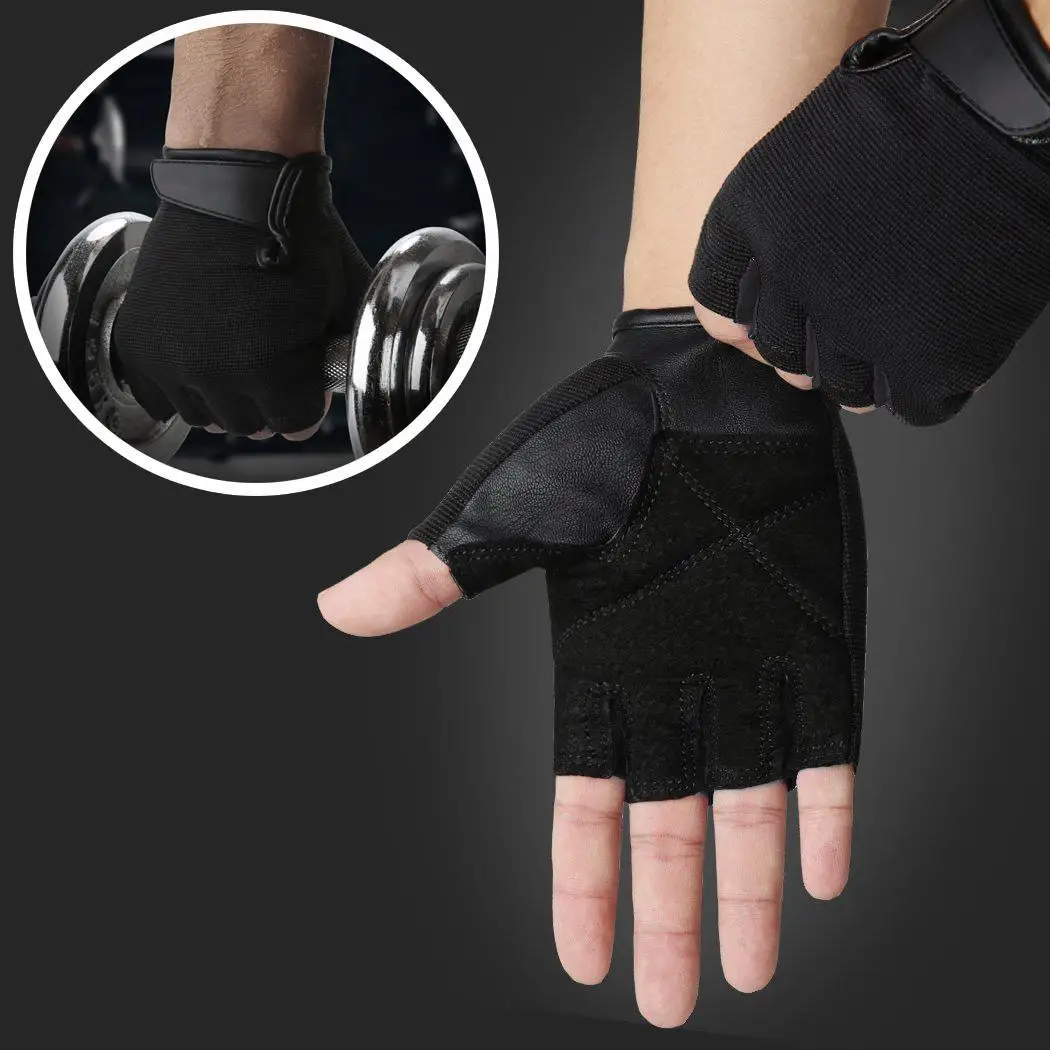 Men Cycling Rowing Weightlifting Power Grip Half Pair of Finger Sports Exercise Adults Gloves Black | Спорт и развлечения