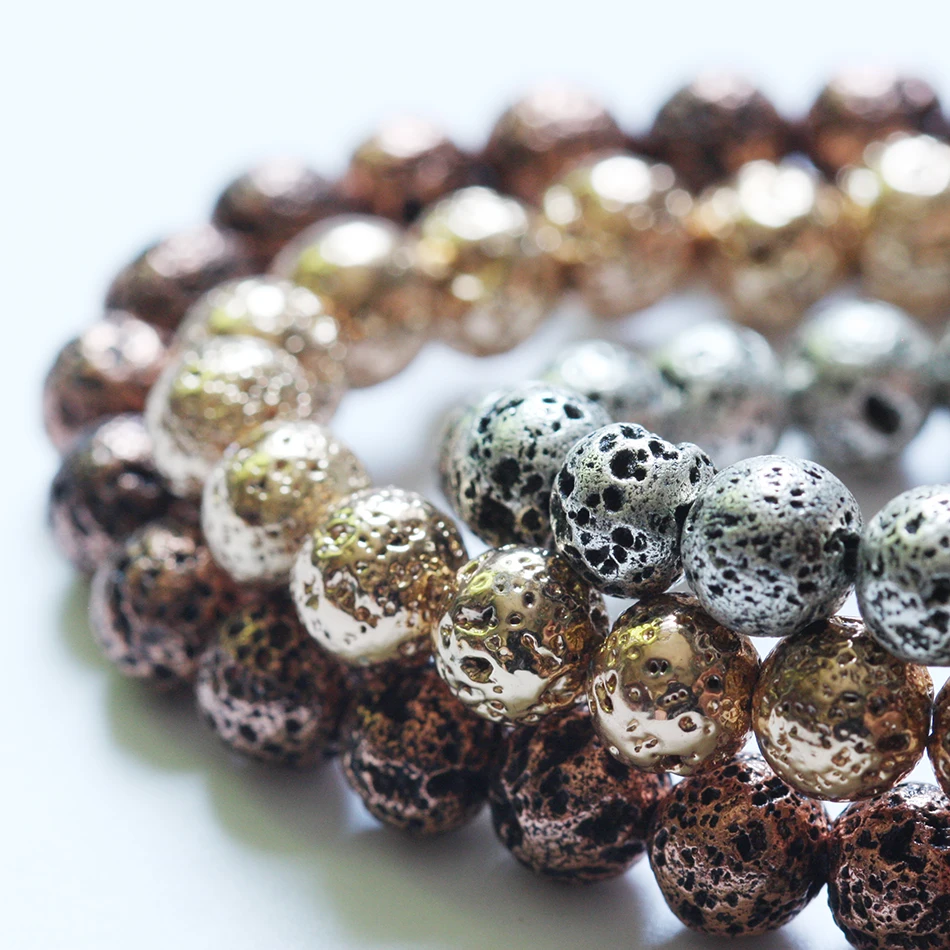 

Full Strand Plated Natural Semi Precious Lava Stone - Round (G208)