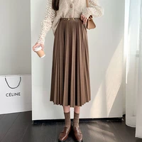 clothes for women 2022 elegant pleated skirt woman autumn winter a line big swing midi skirt casual all match black bottoms