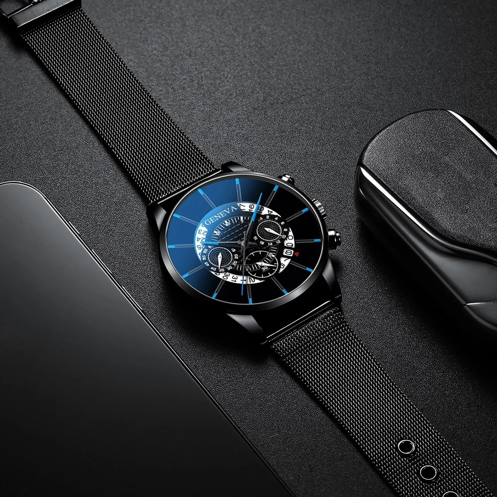 Модные мужские деловые повседневные часы с календарем и датой Роскошные Синие