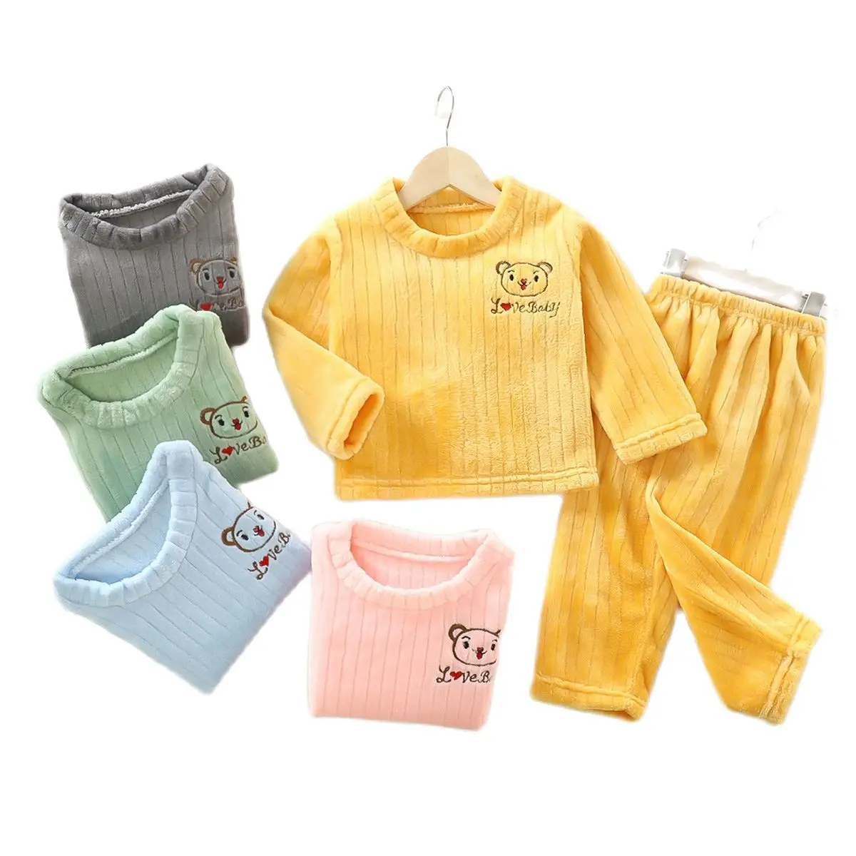 

Winter Homewear For Baby Girls Boys Coral Fleece Cute Princess Hot Sale Pyjamas 1-5T Kids Spring Clothes Set Bottoming Shirt