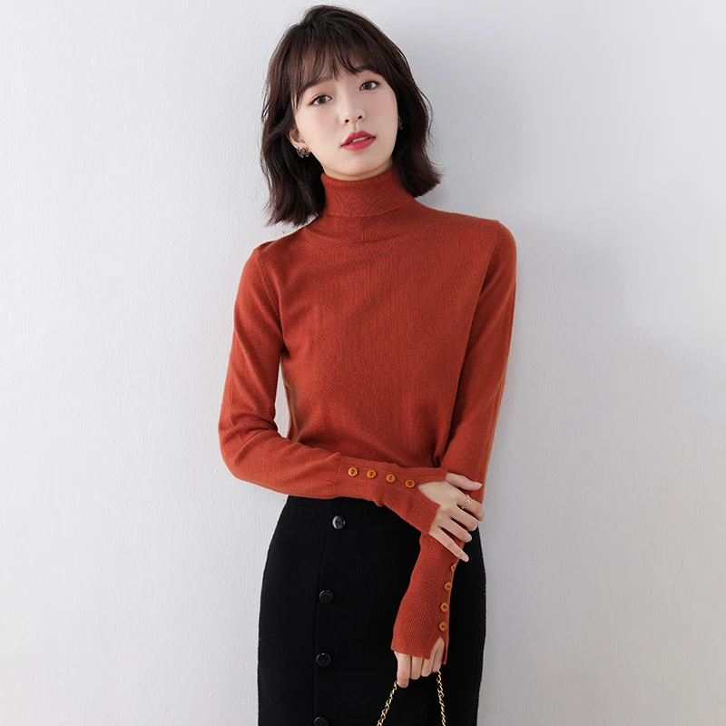 Женский свитер с высоким воротом BARESKIY тонкий кашемировый для похудения короткий