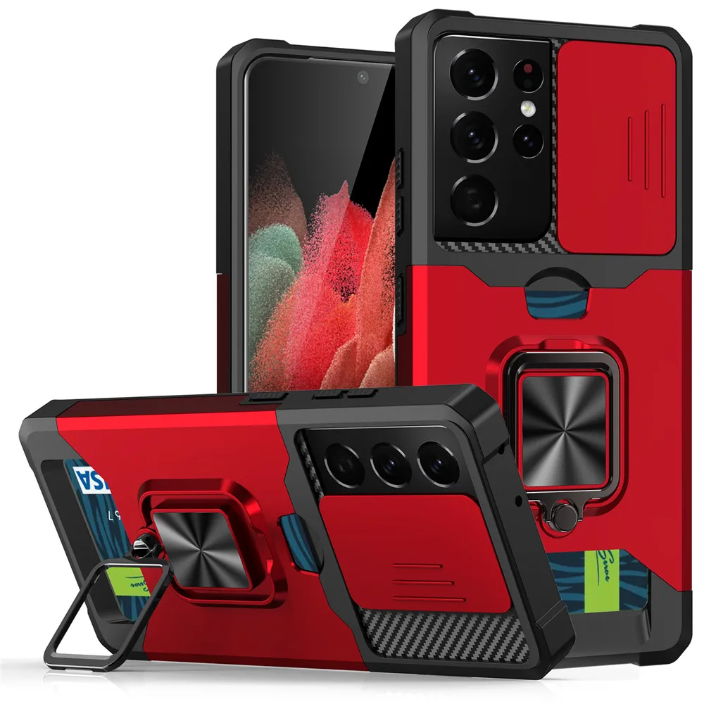 

Case for Samsung Galaxy S21 Ultra Slide Armor Shockproof Card Slot Case for Samsung Galaxy S21 Plus FE 5G Magnetic Stand Cover