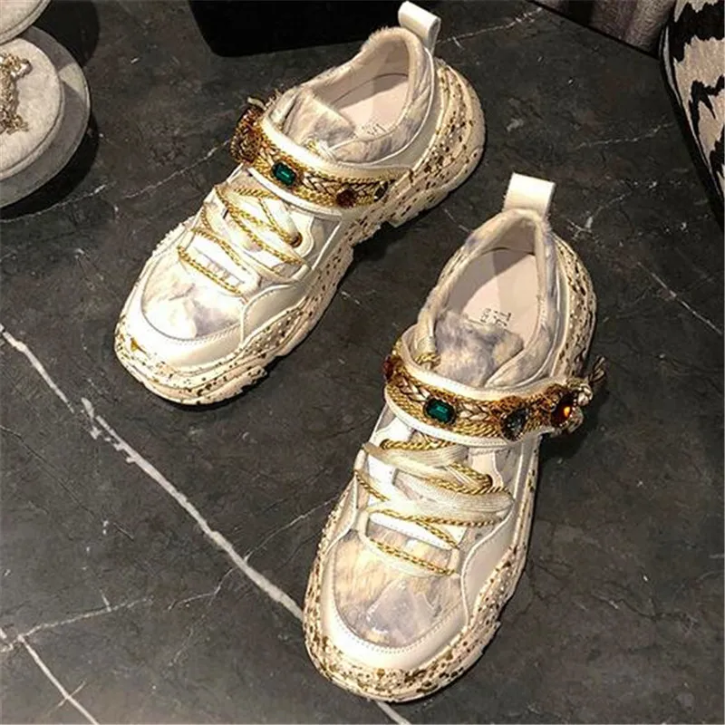 Кроссовки женские кожаные на толстой подошве повседневные прогулочные туфли с