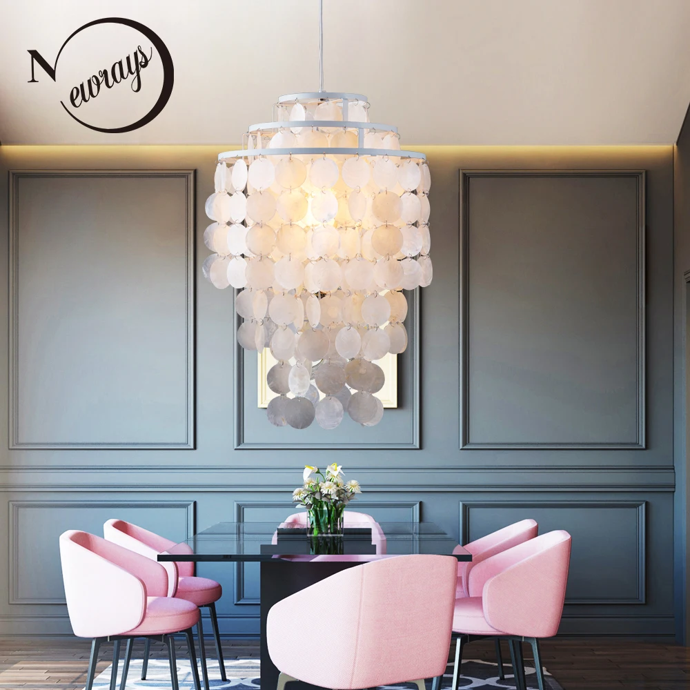 

3 круга Лофт современный белый натуральный Подвеска из морской раковины лампы люстры светильники E27 лампы оболочки лампы для спальни гостин...