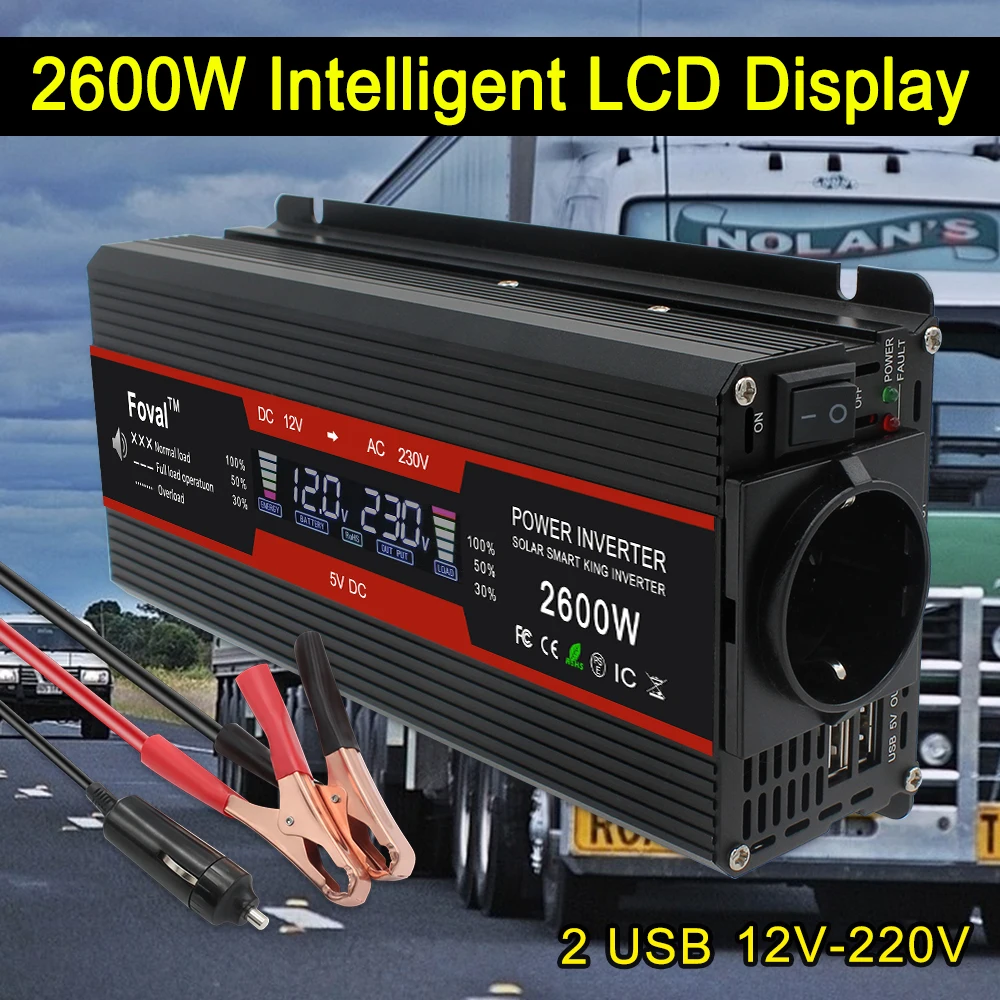 

LCD Display Car Inverter DC12V To AC 220V 1500W 2000W 2600W EU AC Outlet 2UB Solar inversor инвертор 12v 220v преобразователь