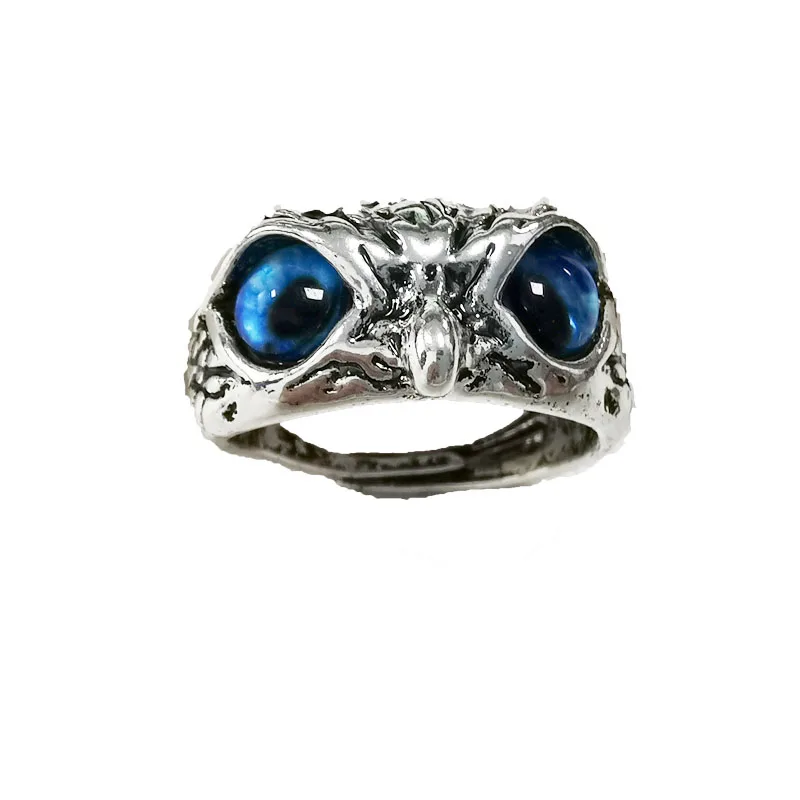 

Punk Cute Men and Women Blue Eyes Owl Ring Vintage Silver Color Animal Eagle Couple Rings Engagement Wedding Jewelry Gifts