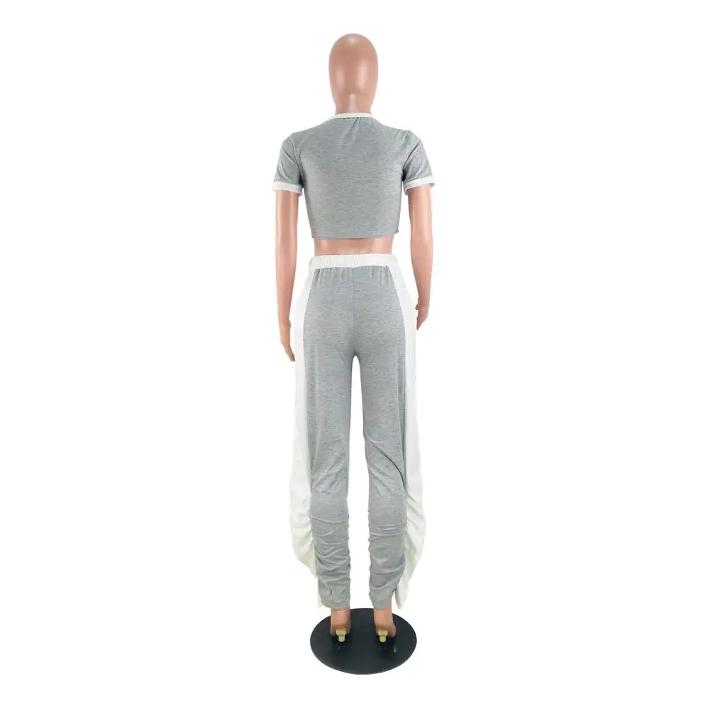 

2020 new fashion solid color women's sports suit slim fit o-neck short sleeve T-shirt and Pants Set