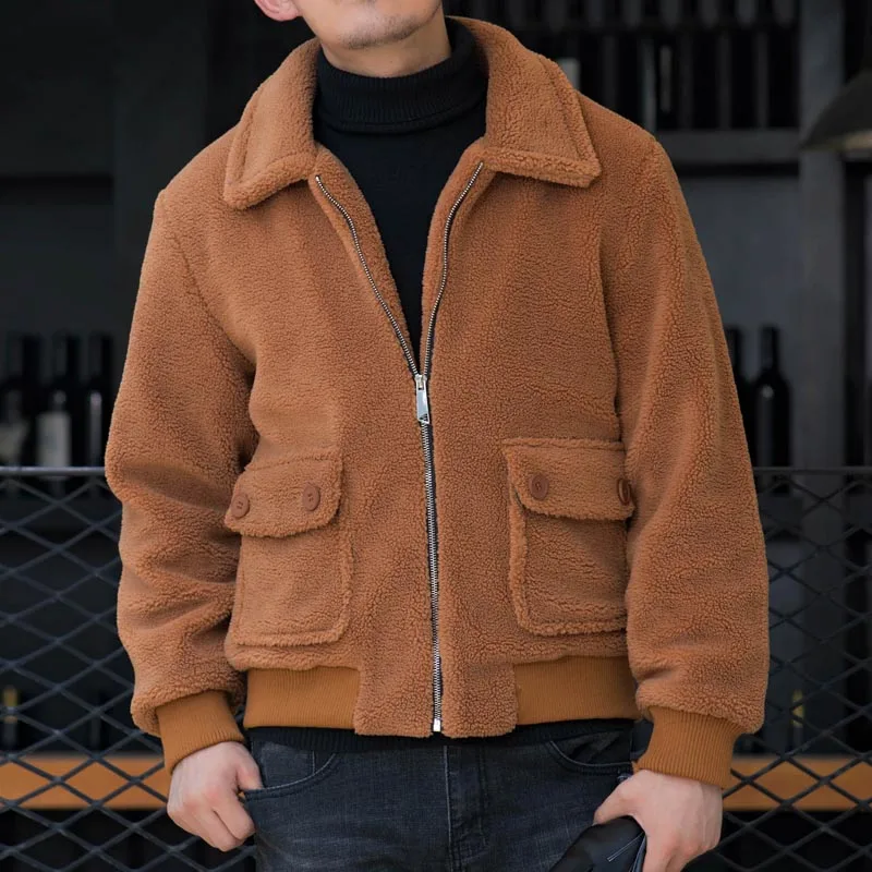 Зимняя теплая толстая шерсть ягненка повседневная куртка мужская плюшевая